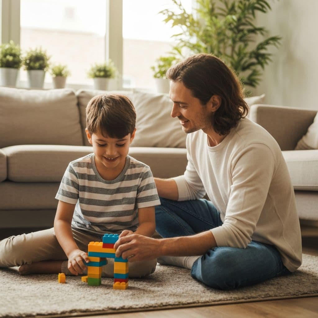 Jamie playing with Theodore at home