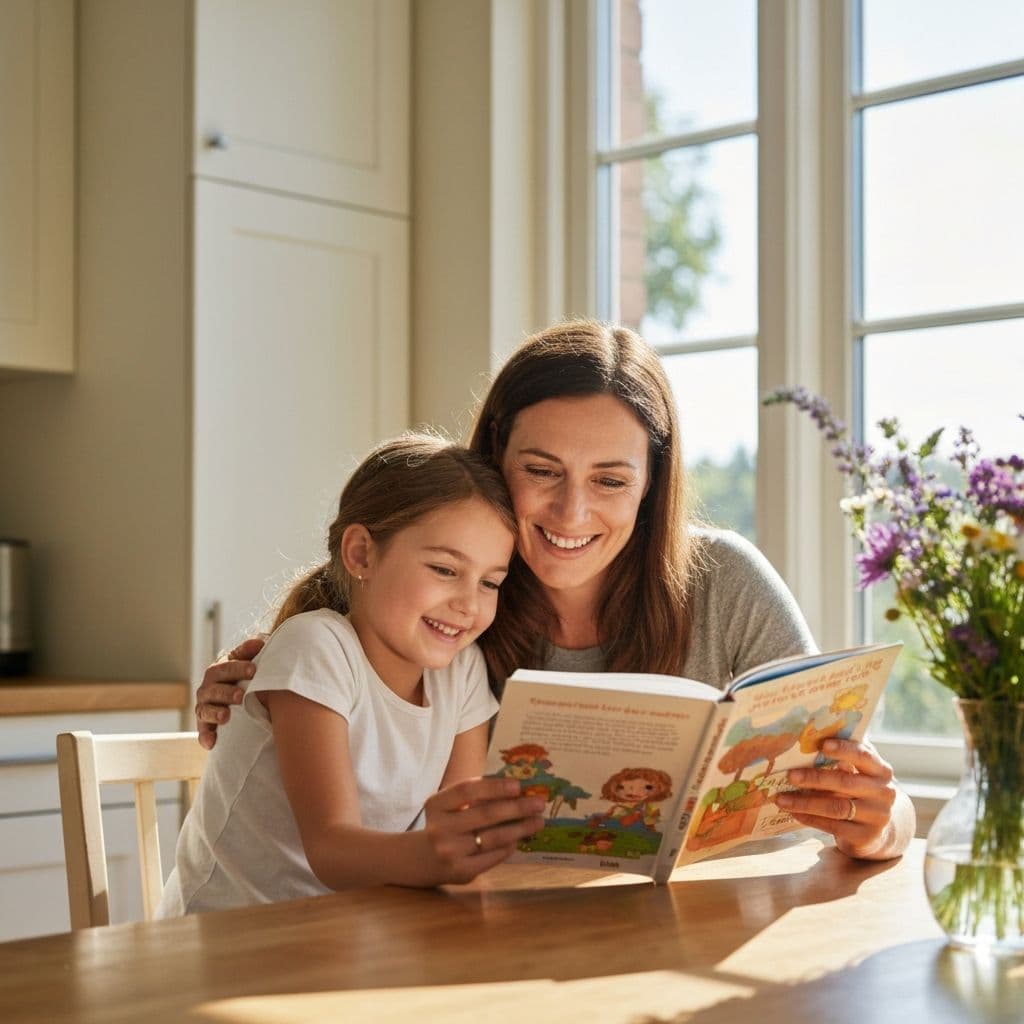 Jenna reading with her daughter Paisley